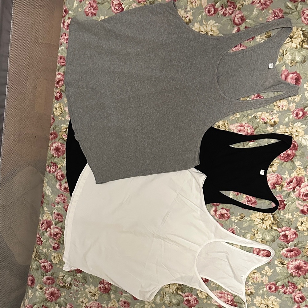 Women's Gray, Black, and White Tank Tops